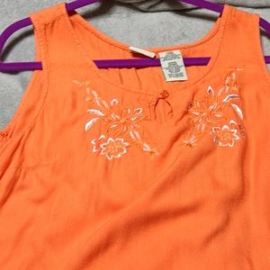 Embroidered tank top size large, orange